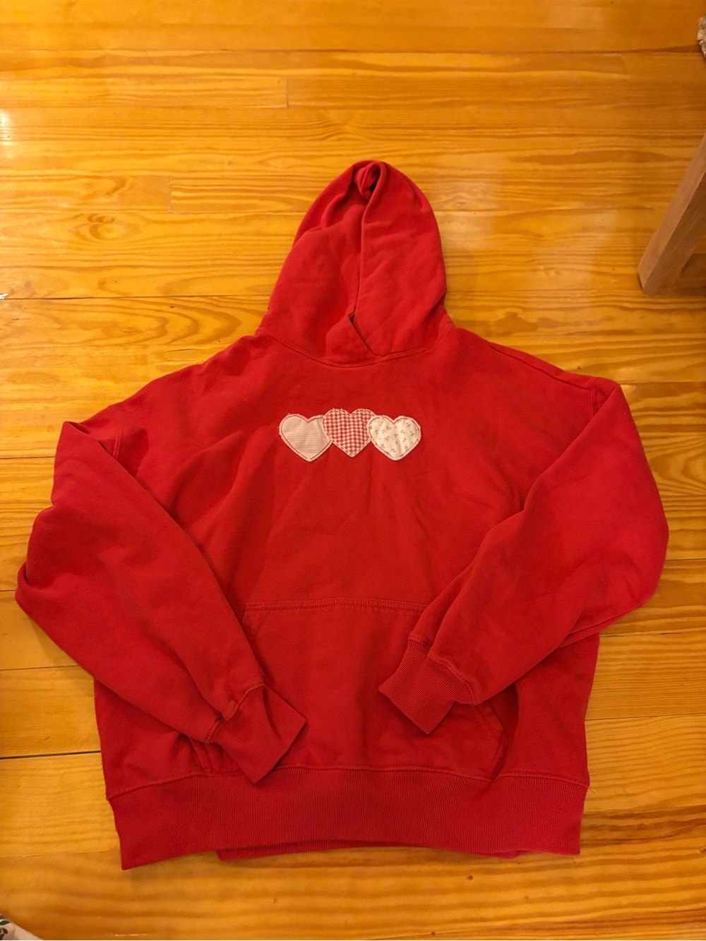 Hollister Red Hoodie with Triple Heart Appliques - Picture 3 of 4